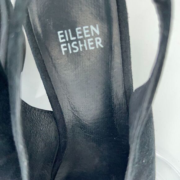 Eileen Fisher Women's Clay Sandal Size 7.5 Wedge Heel Slingback Black Leather - Picture 11 of 13